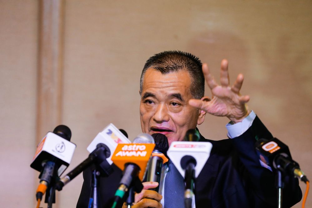 Penang Port Commission chairman Datuk Tan Teik Cheng speaks during a press conference at the Royale Chulan Hotel Penang December 15, 2020. u00e2u20acu201d Picture by Sayuti Zainudinnn