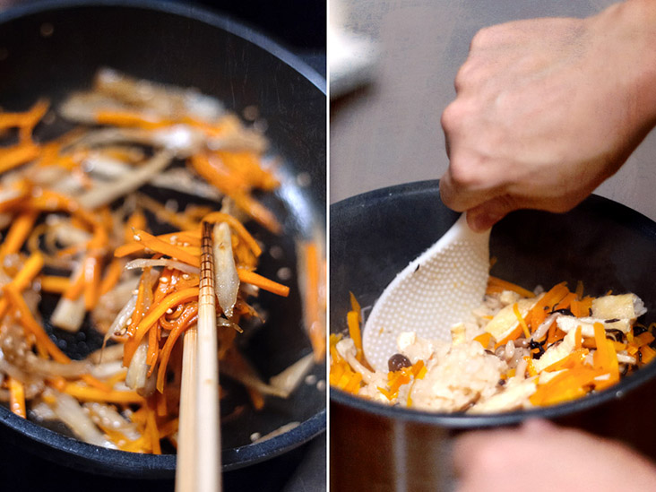 Stir the ingredients thoroughly so they are well combined with the rice.