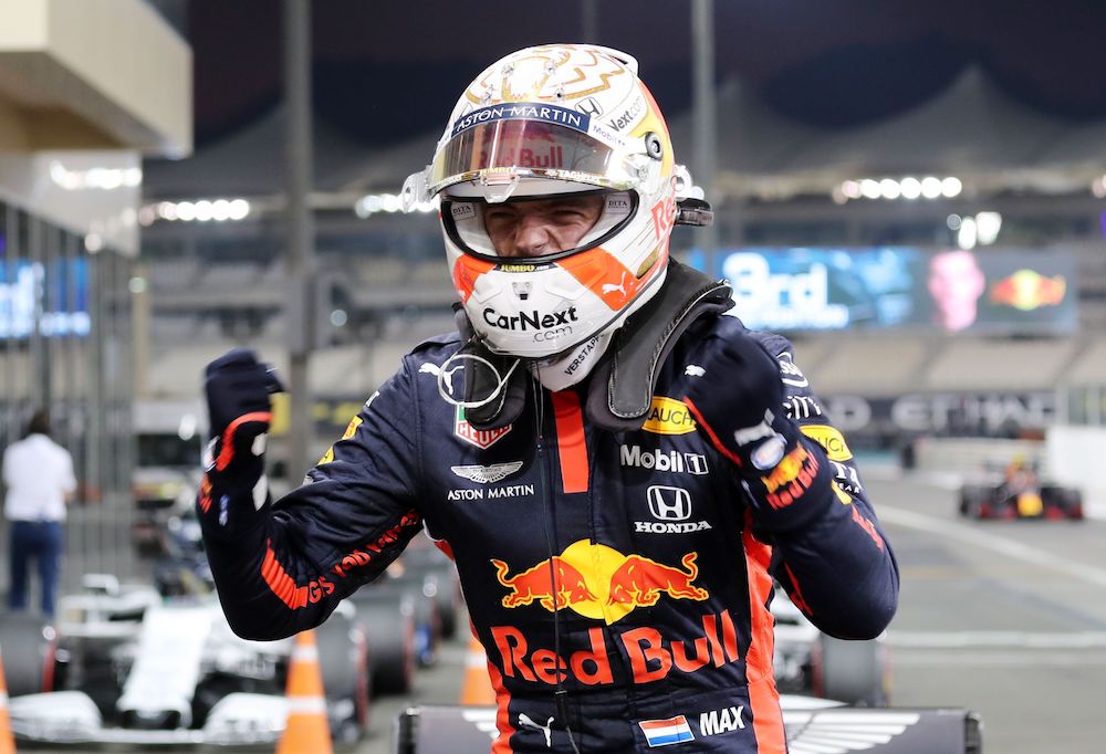 Red Bullu00e2u20acu2122s Max Verstappen celebrates after qualifying in pole position during the Abu Dhabi Grand Prix at the Yas Marina Circuit in Abu Dhabi, United Arab Emirates, December 12, 2020. u00e2u20acu201d Reuters picnnn