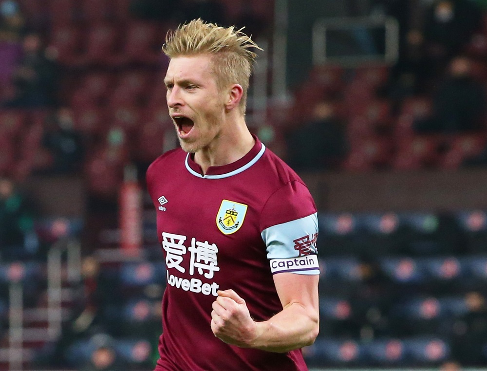 Burnley's Ben Mee celebrates after scoring the first goal against Sheffield United December 30, 2020. u00e2u20acu2022 Pool via Reuters