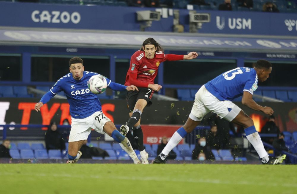 Manchester United's Edinson Cavani celebrates scoring their first goal against Everton at Goodison Park, Liverpool December 23, 2020. u00e2u20acu201d Reuters pic