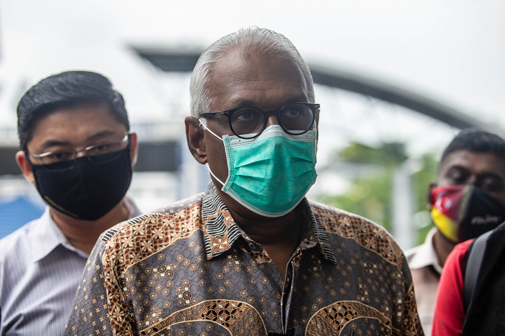 Klang MP Charles Santiago speaks to reporters after giving his statement to the police at Bukit Aman in Kuala Lumpur December 18, 2020. u00e2u20acu2022 Picture by Firdaus Latif