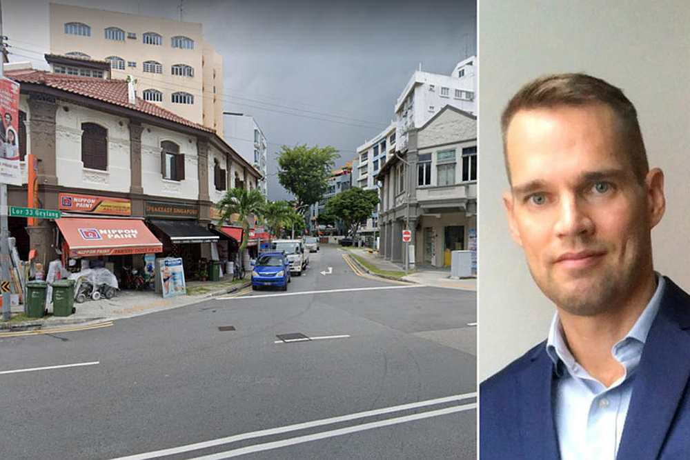 The intersection of Sims Avenue and Lorong 33 Geylang where cyclist Salminen Toni Timo (right) crashed into pedestrian Chew Fook Yew, who later died of his injuries. u00e2u20acu201d Picture courtesy of Google Maps/LinkedIn via TODAY