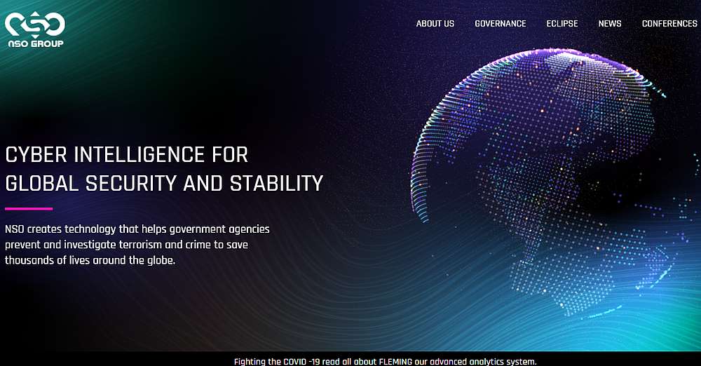 Screengrab of the Israeli NSO Group website at nsogroup.com.