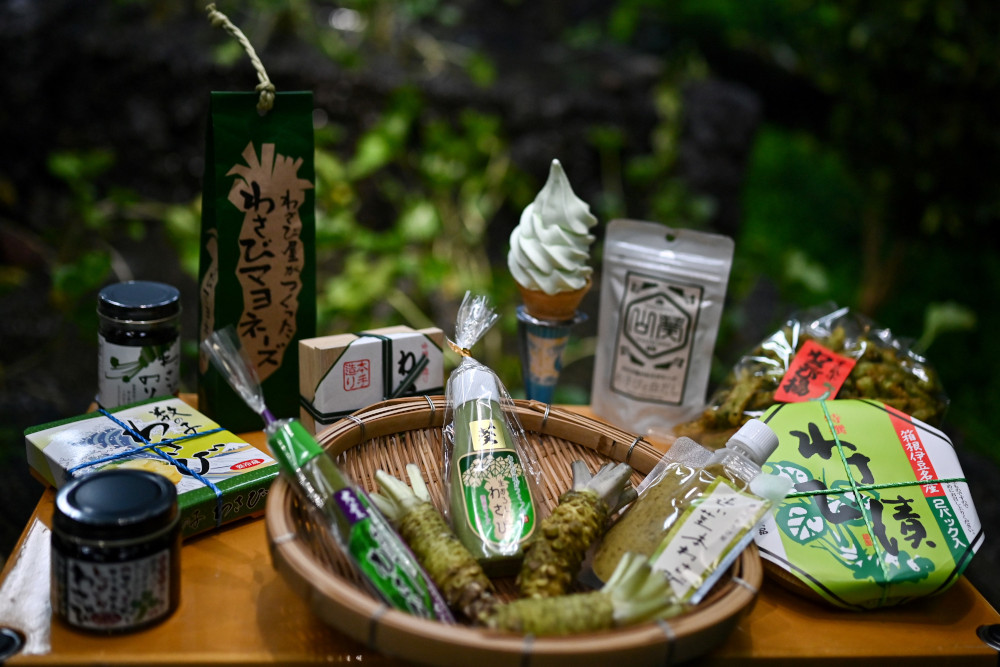 This picture taken November 24, 2020 shows wasabi products at the Wasabi museum and store in Kannami, Shizuoka prefecture. — AFP pic