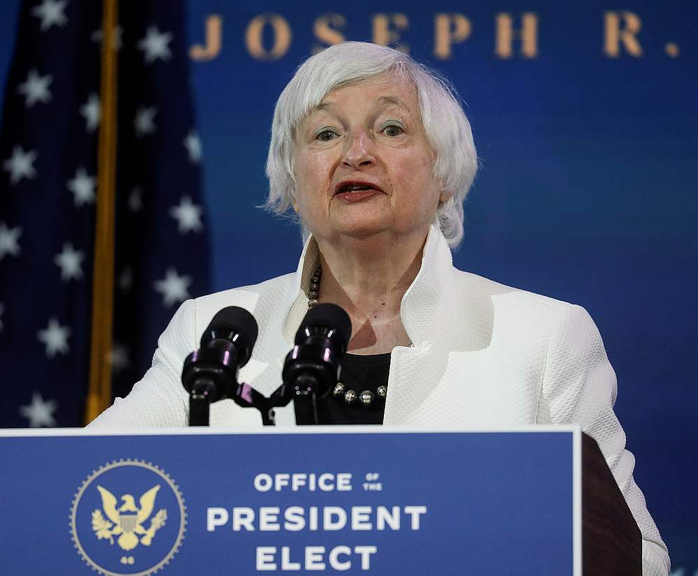 Janet Yellen, US President-elect Joe Biden's nominee to be treasury secretary, speaks at Biden's transition headquarters in Wilmington, Delaware December 1, 2020. u00e2u20acu201d Reuters pic