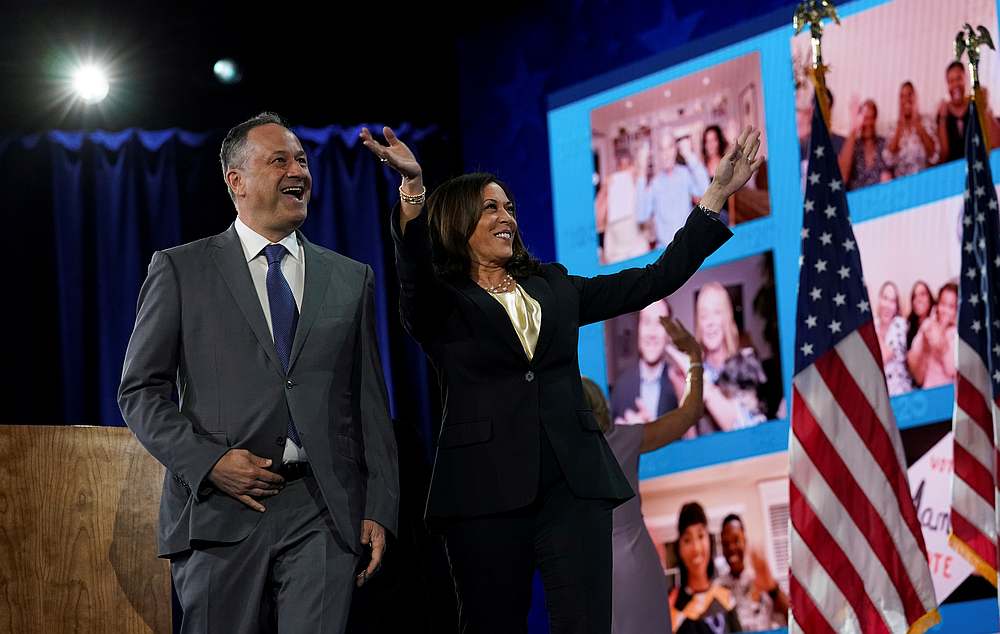 Kamala Harris and her husband Douglas Emhoff celebrate during the 4th and final night of the 2020 Democratic National Convention August 20, 2020. u00e2u20acu201d Reuters pic