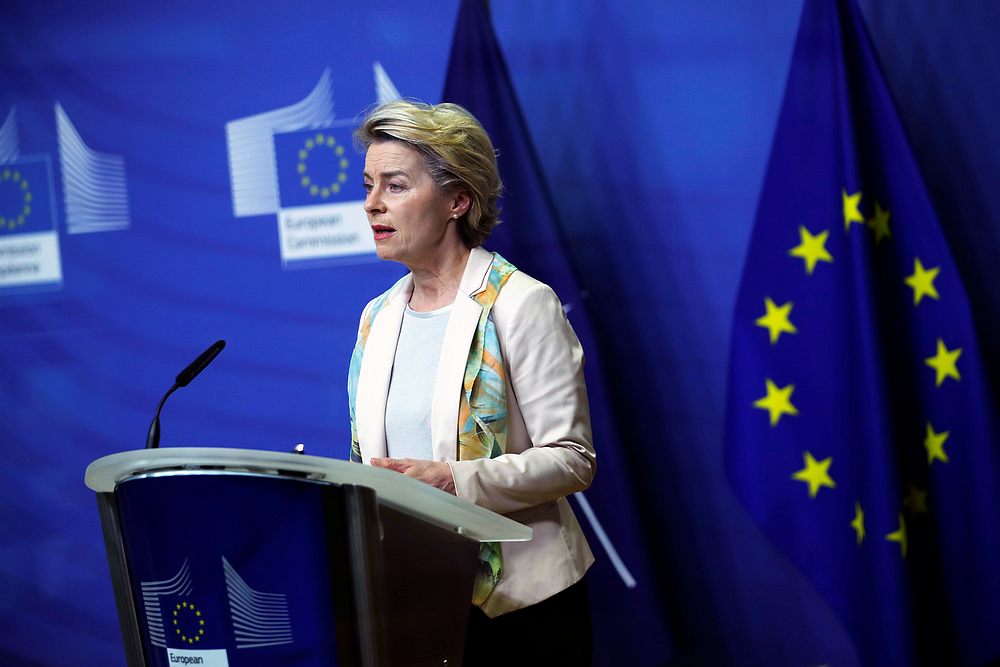 European Commission President Ursula von der Leyen gives a statement at the European Commission headquarters in Brussels, Belgium December 15, 2020. u00e2u20acu201d Pool pic via Reuters