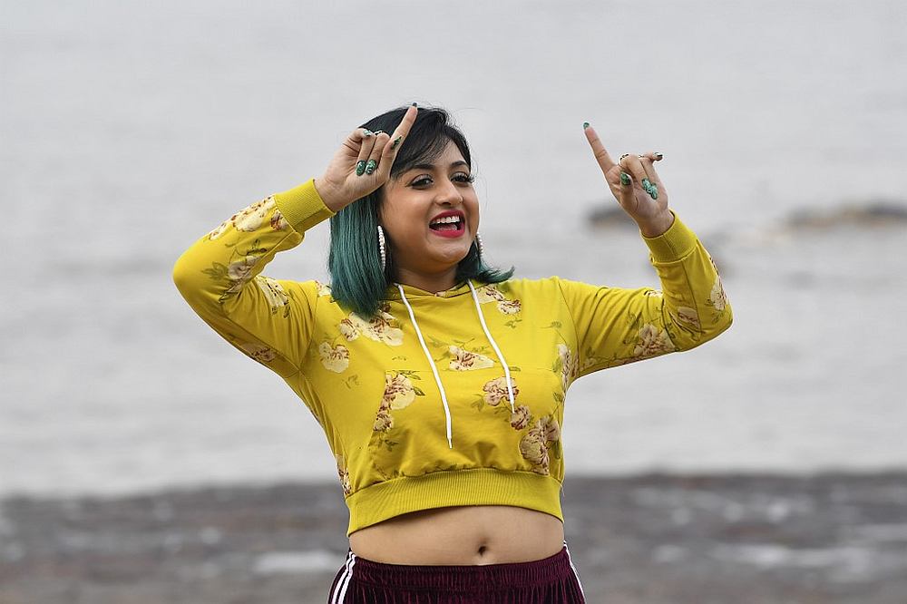 India's Hip-hop artist Palak Parnoor Kaur also known as 'Lil Malai' (Lil Cream) performs during the recording of a song video at the Bandra Bandstand Promenade in Mumbai November 3, 2020. u00e2u20acu201d AFP pic