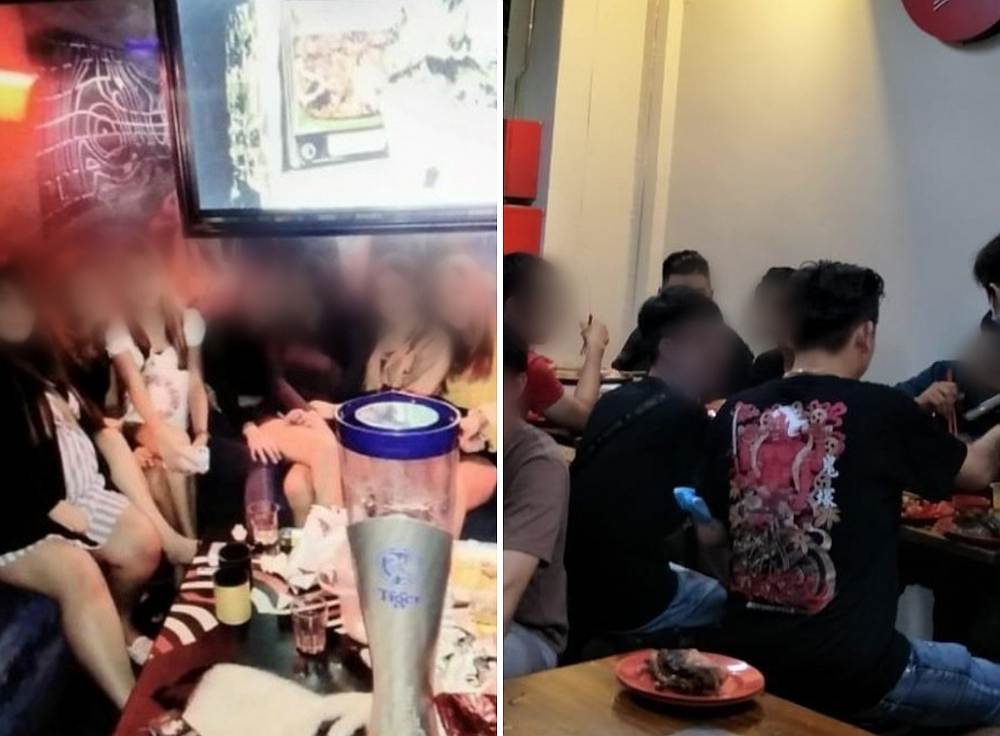 A group of 11 people seen seated together at a table at One Min Club December 19 (left), while a group of eight is spotted at Chong Qing Steamboat on same day (right). u00e2u20acu201d Singapore Tourism Board and Urban Redevelopment Authority pic via TODAY