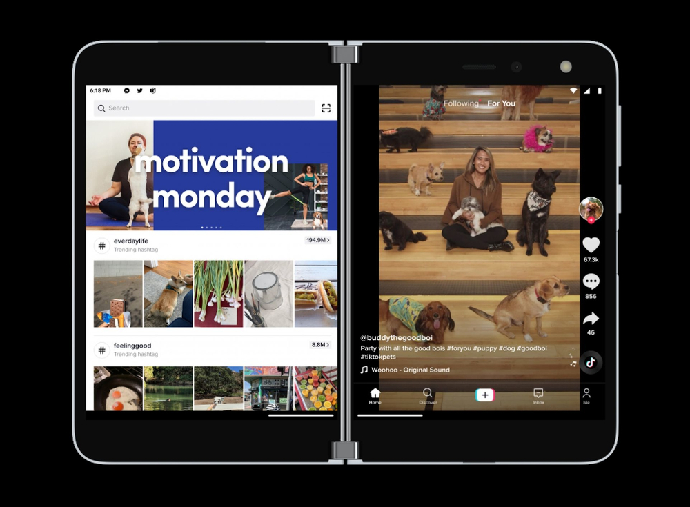 The enhanced TikTok app for Microsoftu00e2u20acu2122s Surface Duo is available via the Google Play Store in the US. u00e2u20acu201d Picture courtesy of Microsoft via AFP-Relaxnewsnn