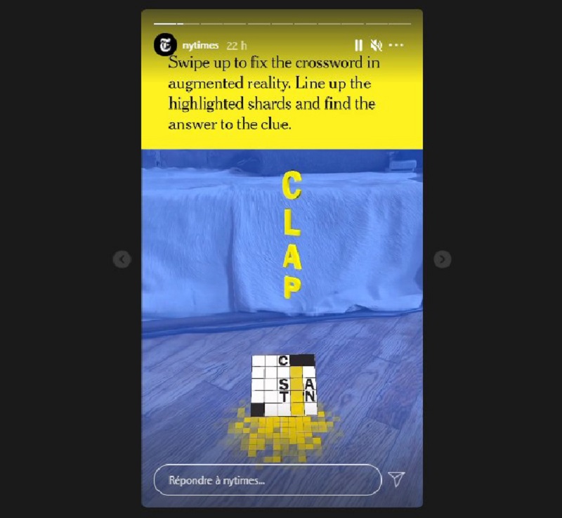 The AR 'Mini Crosswords 12/22' effect is available on Instagram on iOS and Android. u00e2u20acu2022 Picture via Instagram/ The New York Times