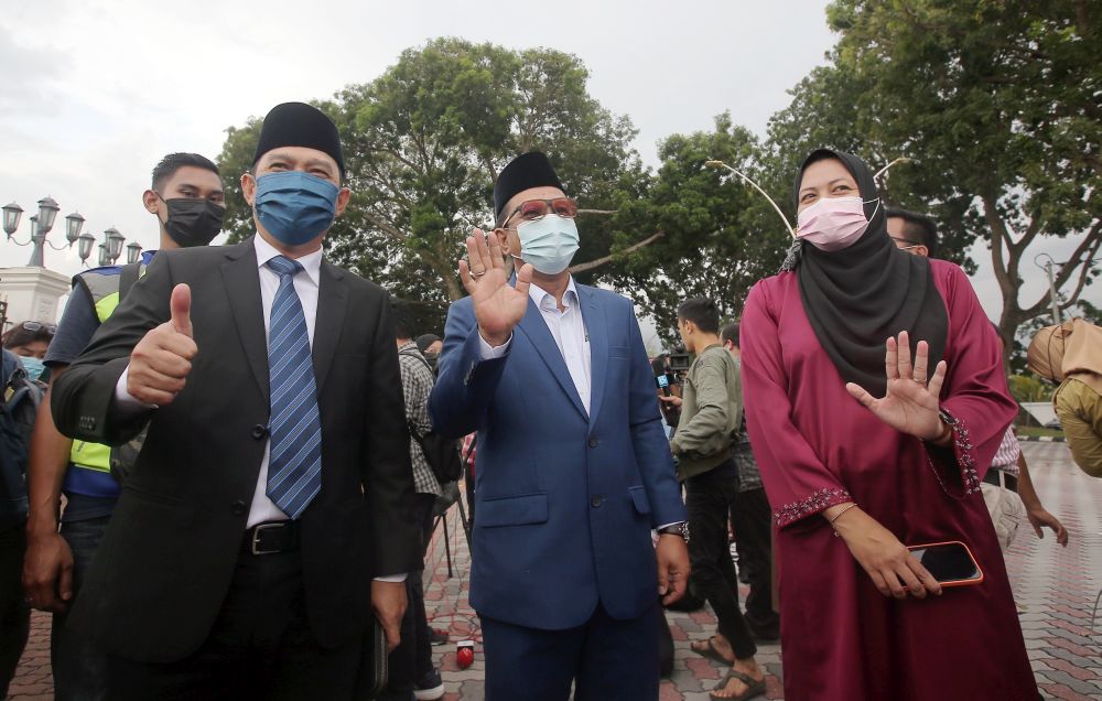 Perak Parti Pribumi Bersatu Malaysia assemblymen (from left) Datuk Abdul Yunus Jamhari, Datuk Zainol Fadzi Paharudin and Datuk Nolee Ashilin Mohammed Radzi are pictured at Istana Kinta, Ipoh December 9, 2020. u00e2u20acu201d Picture by Farhan Najib