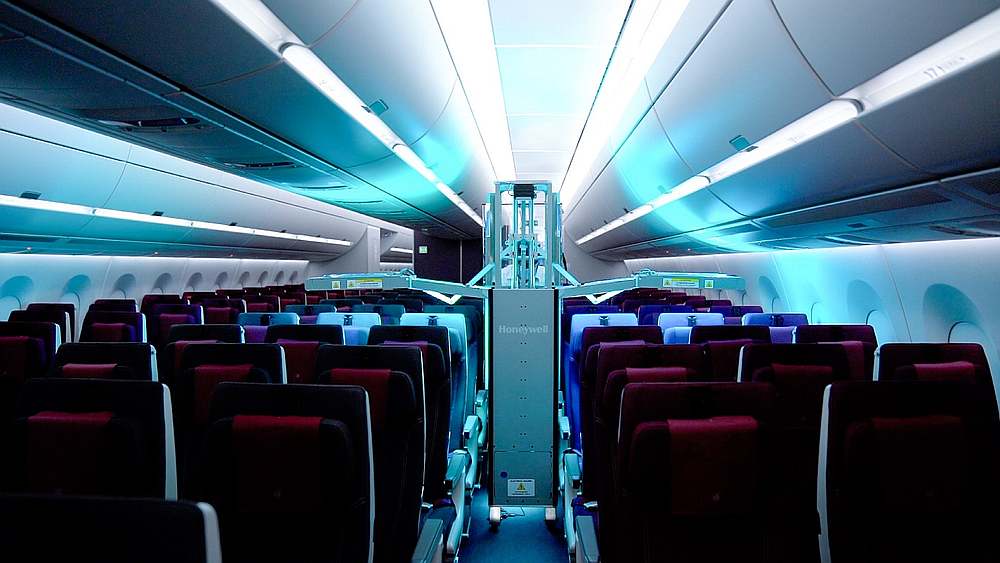 The Qatar state-owned airline uses an ultraviolet cleaning technology as part of its safety and hygiene measures onboard during the pandemic. — Picture courtesy of Qatar Airways