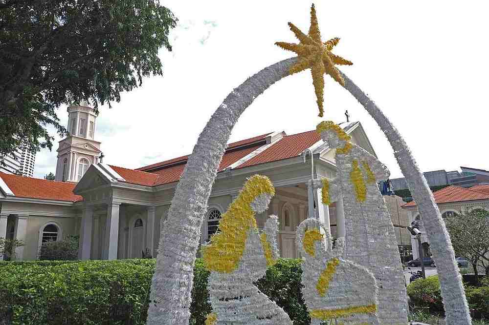 Christmas decorations outside the Cathedral of the Good Shepherd in the Bras Basah district, Singapore December 11, 2020. u00e2u20acu201d TODAY pic