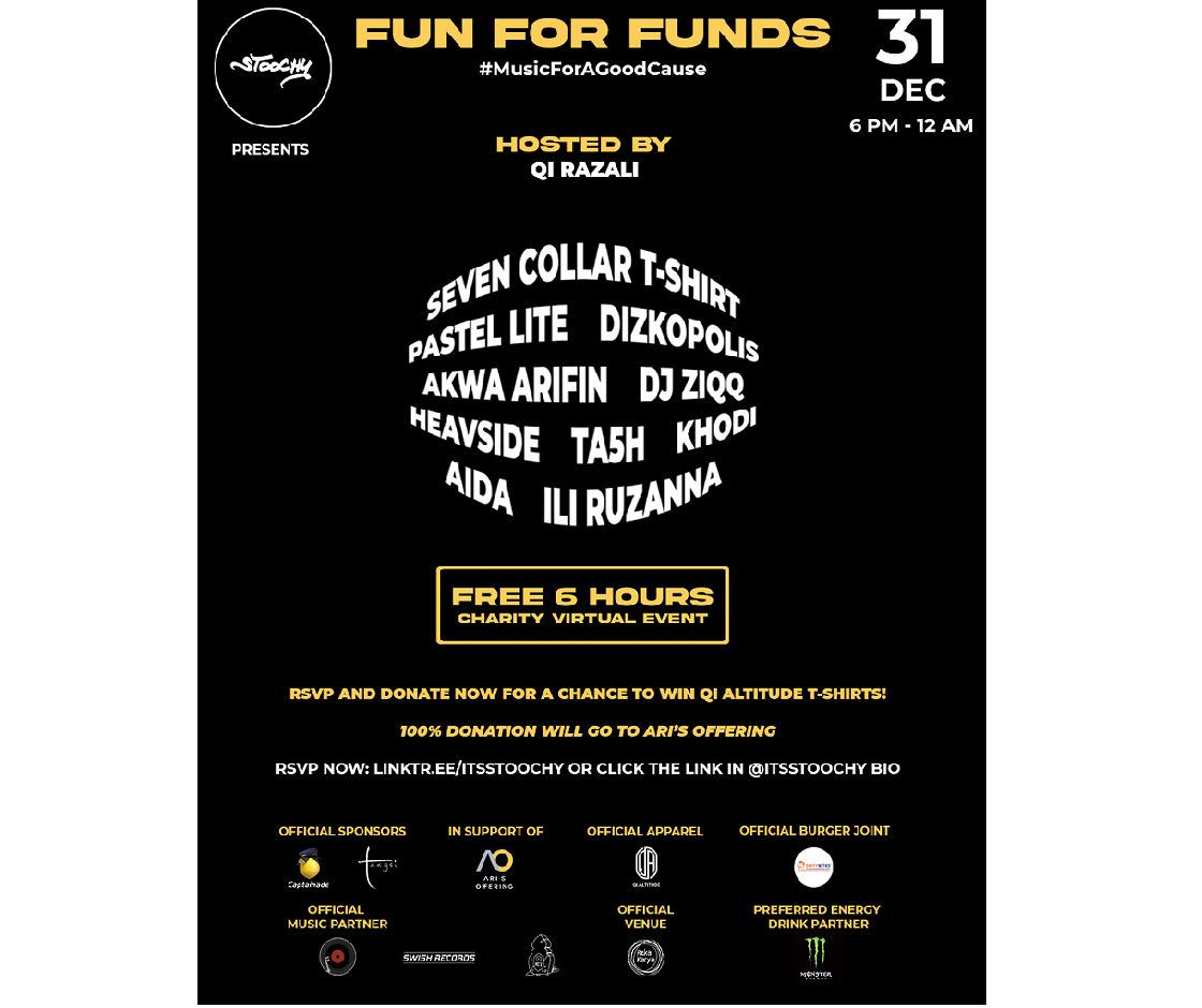 Stoochy Entertainment presents Fun For Funds, an independent virtual New Year's Eve concert that aims to raise funds in order to provide essential food supplies and cooked meals for those in need. u00e2u20acu2022 Picture courtesy of Stoochy Entertainment