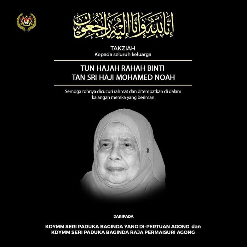 Tun Rahah Mohamed Noah passed away at the age of 87. u00e2u20acu201d Picture via Twitter