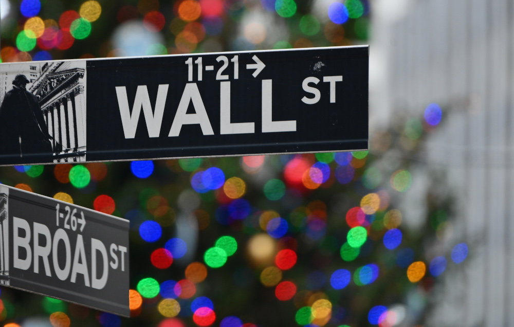 Wall Street sign at the New York Stock Exchange (NYSE) December 9, 2020 in New York City. u00e2u20acu201d AFP pic 