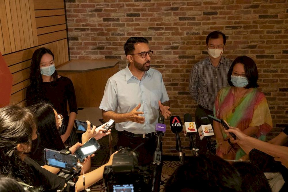 Workersu00e2u20acu2122 Party chief Pritam Singh speaking to the media after the partyu00e2u20acu2122s CEC elections at Huone Events Hotel, December 27, 2020. With him were (from left) Nicole Seah, Louis Chua Kheng Wee and chairman Sylvia Lim. u00e2u20acu201d TODAY pic