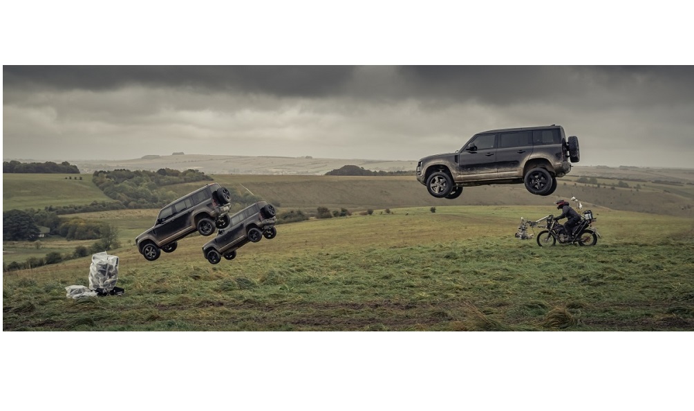 Land Roveru00e2u20acu2122s Defender 110 stars in the newest James Bond movieu00e2u20acu2122s iconic chase scene doing drifts, rolls, and even 30m jumps. u00e2u20acu201d Picture courtesy of Land Rover