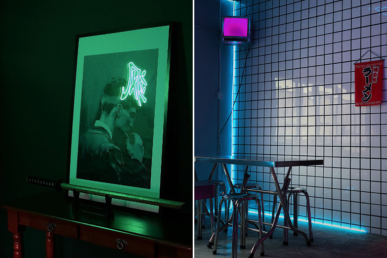 A touch of neon permeates spacegrey’s minimalist décor.