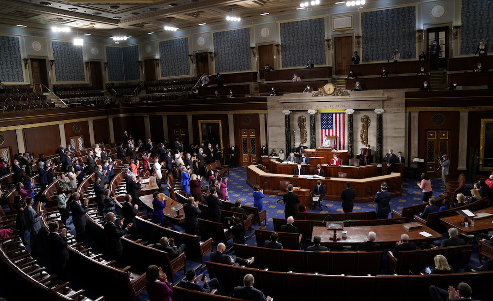 US Speaker of the House Nancy Pelosi gets a standing ovation from Democratic members as she takes the Speaker's gavel and position at the podium after being re-elected as Speaker in Washington January 3, 2021. u00e2u20acu201d Reuters pic