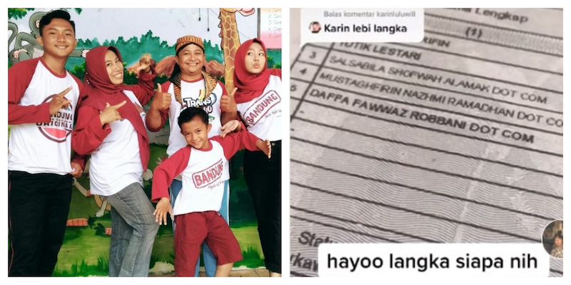 Mustaghfirin (1st left) and his siblings set social media abuzz after a video on their Dot Com last names have gone viral. u00e2u20acu201d Picture by TikTok/wakelotkangcopet88/Tribunnews