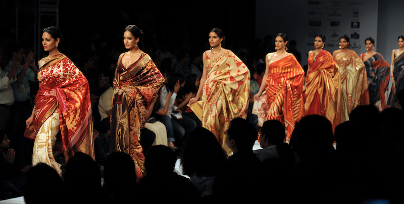 In this file photo taken on September 12, 2009 models display creations by designer Satya Paul during the Kolkata Fashion Week II in Kolkata. u00e2u20acu201d AFP pic