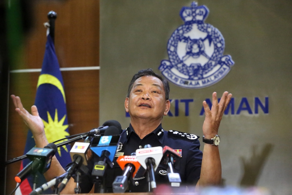Inspector-General of Police Tan Sri Abdul Hamid Bador speaks at a press conference on MCO 2.0 in Kuala Lumpur January 12, 2021. u00e2u20acu201d Picture by Choo Choy May