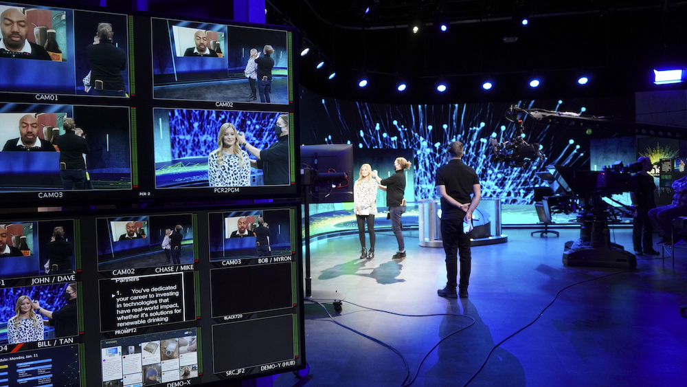 This undatde handout photo released on January 11, 2021, courtesy of Consumer Technology Association (CES), shows behind the scenes on the set of the all-digital CES 2021. u00e2u20acu201d AFP pic