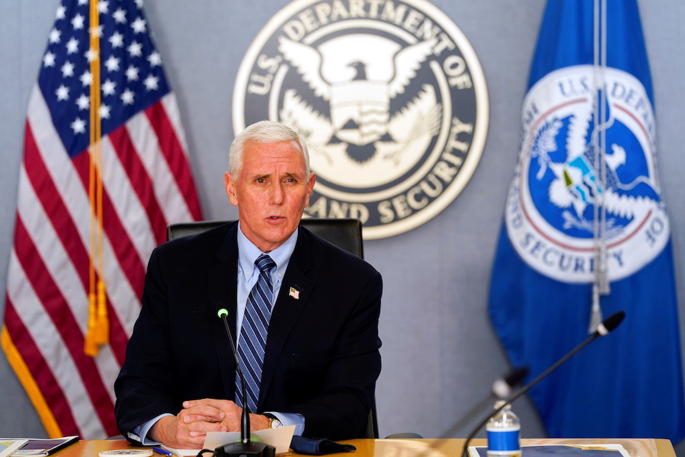 US Vice President Mike Pence speaks during a briefing about the upcoming presidential inauguration of President-elect Joe Biden and Vice President-elect Kamala Harris, at FEMA headquarters, in Washington January 14, 2021. u00e2u20acu201d Alex Brandon/Pool via Reuters
