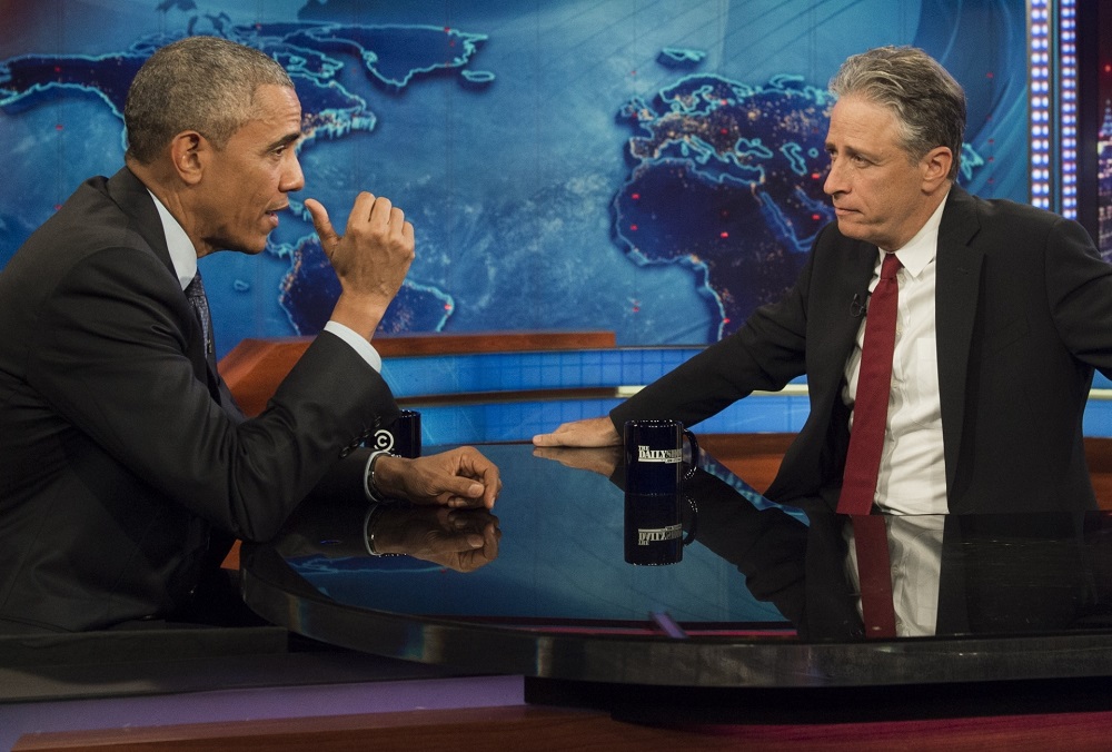 u00e2u20acu02dcThe Daily Showu00e2u20acu2122 (here in 2015, when Jon Stewart hosted it) is among the key television shows that mix entertainment with politics. u00e2u20acu201d AFP pic