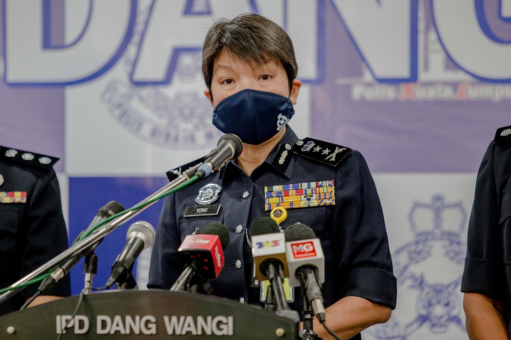 Kuala Lumpur police deputy chief Datuk Yong Lei Choo speaks during a press conference at Dang Wangi district police headquarters in Kuala Lumpur January 20, 2021. u00e2u20acu201d Picture by Firdaus Latif