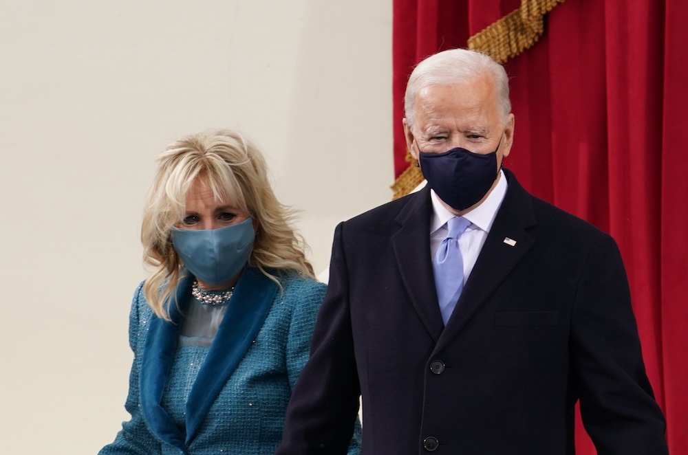 US President-elect Joe Biden and his wife Jill Biden arrive for the inauguration of Joe Biden as the 46th President of the United States on the West Front of the US Capitol in Washington, January 20, 2021. — Reuters pic
