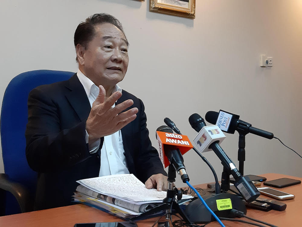 Parti Sarawak Bersatu (PSB) president Datuk Seri Wong Soon Koh addresses a press conference in Kuching January 23, 2021. u00e2u20acu201d Picture by Sulok Tawie