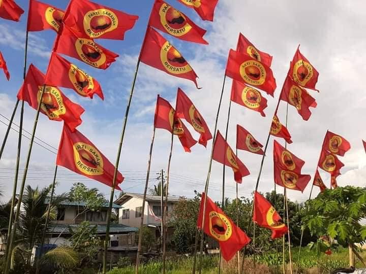 Parti Sarawak Bersatu flags are seen in this photo. u00e2u20acu201d Picture via Facebook/Parti Sarawak Bersatu