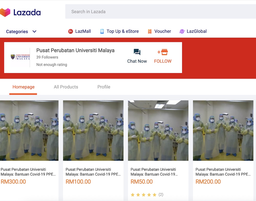 University Malaya verified the donation drive when some users on Twitter questioned the authenticity of tweets sharing links to the page.nu00e2u20acu201d Screenshot from Lazada