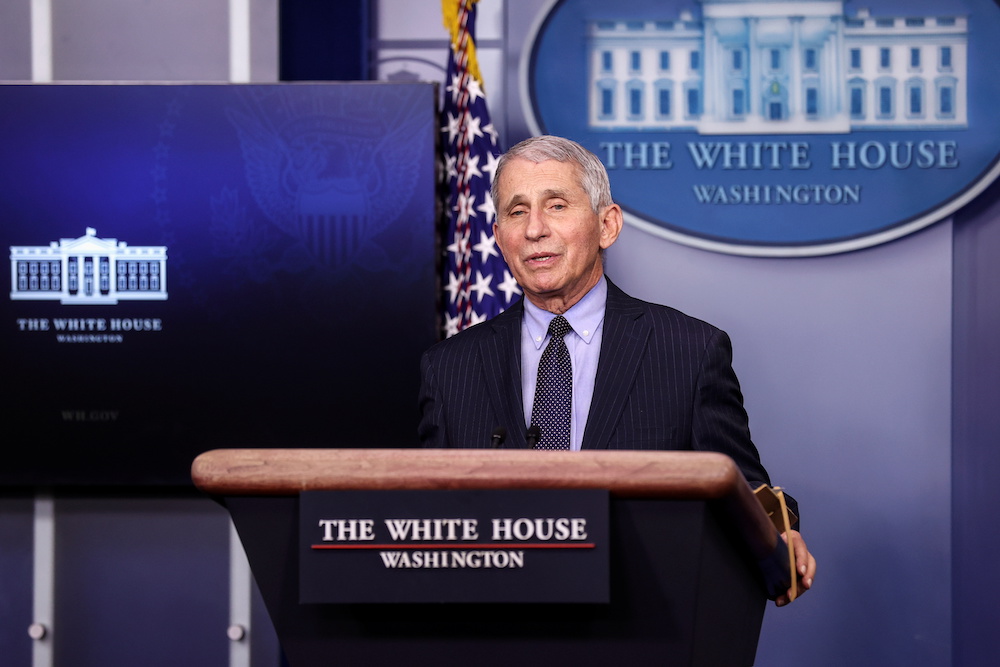 NIH National Institute of Allergy and Infectious Diseases Director Anthony Fauci addresses the daily press briefing at the White House in Washington, US January 21, 2021. u00e2u20acu201d Reuters pic
