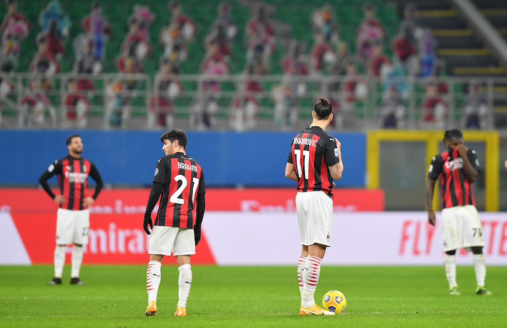 AC Milan's Zlatan Ibrahimovic with teammates after Atalanta's third goal, January 24, 2021. u00e2u20acu201d Reuters pic 