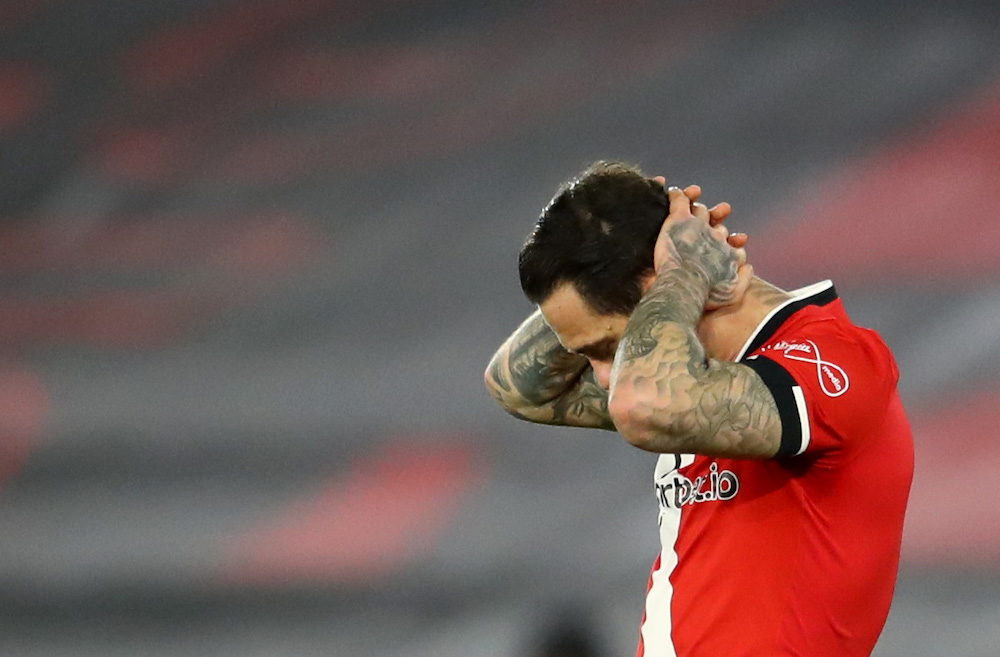 Southampton's Danny Ings reacts after he scored a goal that is later disallowed, January 31, 2021. u00e2u20acu201d Pool via Reuters/Michael Steele 