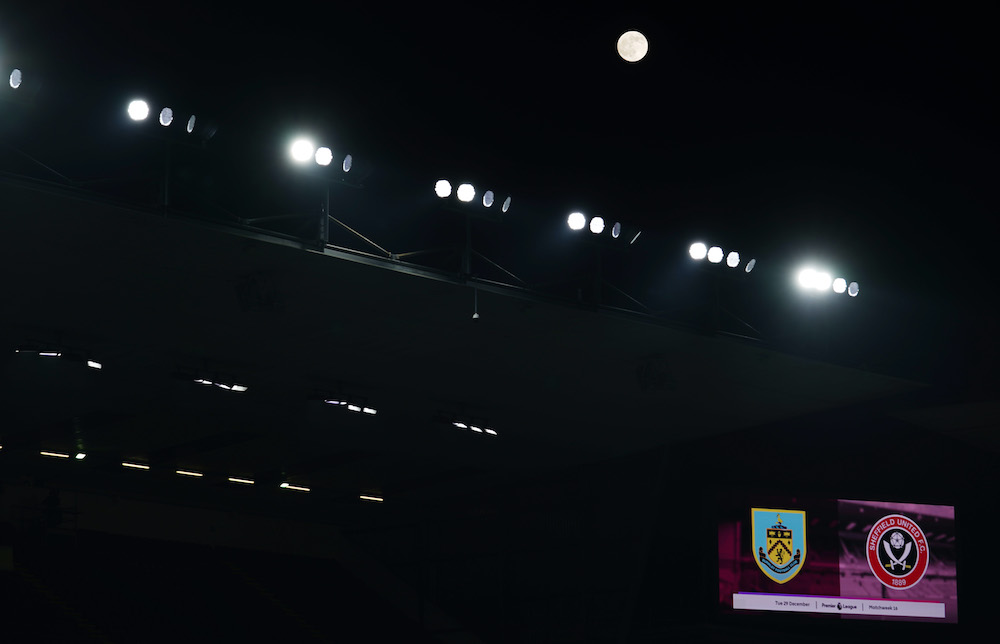 General view of the big screen before the match at the Turf Moor in Burnley, Britain, December 29, 2020. u00e2u20acu2022 Reuters picnnn