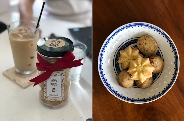  Jam & Kaya Cafe pecan cookies are a big treat for their nutty, crumbly texture (left). Relish the pecan cookies or the butter cookies from Jam & Kaya for a teatime treat (right) — Pictures by Goh Li Kee