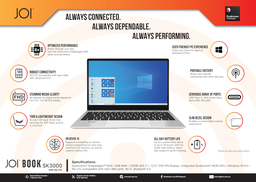Designed with business professionals and students in mind, the JOI Book SK3000 promises top-notch performance and portability. — Picture courtesy of SNS Network Sdn Bhd