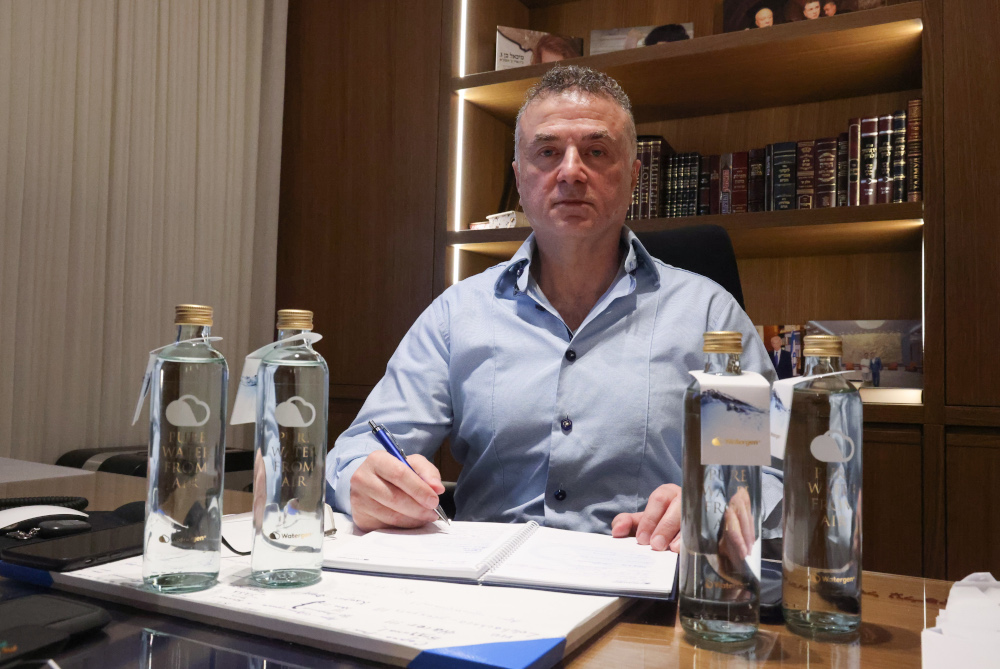 Russian-Israeli businessman Michael Mirilashvili, owner of Watergen, a company that developed a machine which transform air humidity into drinkable water, talks to AFP at his offices in the Israeli city of Petah Tikva, November 17, 2020. — AFP pic 