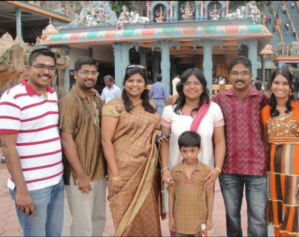 Sashitaran (in brown kurta) with his family members during one of the earlier Thaipusam celebrations. u00e2u20acu201d Picture courtesy of Sashitharan Munusamy
