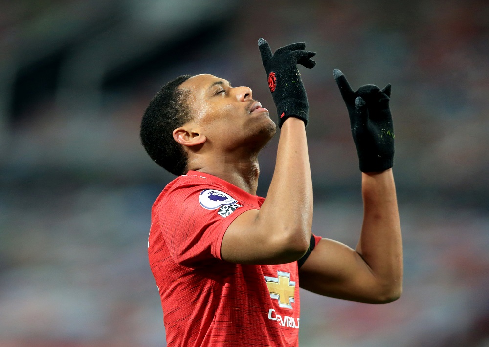 Manchester United's Anthony Martial celebrates after scoring the first goal against Aston Villa January 2, 2021. u00e2u20acu2022 Pool via Reuters