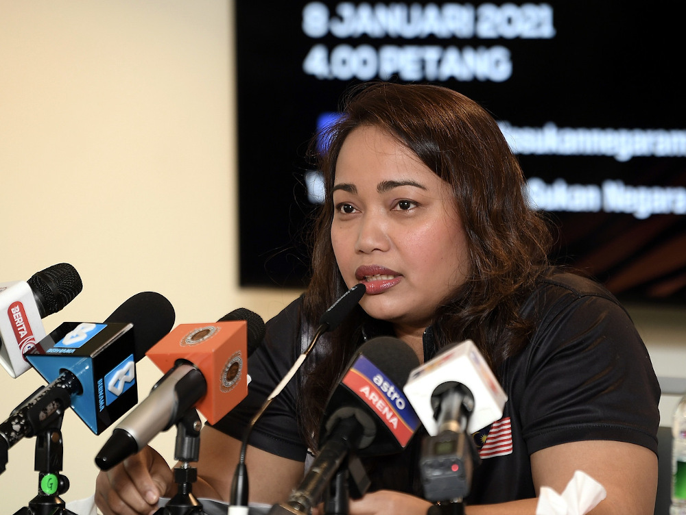 Shalin Zulkifli speaks during a press conference on her retirement at Bukit Jalil Stadium, Kuala Lumpur January 8, 2021. u00e2u20acu201d Bernama pic