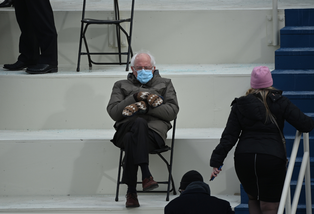 Former presidential candidate, Senator Bernie Sanders sits in the bleachers on Capitol Hill before Joe Biden is sworn in as the 46th US President January 20, 2021, at the US Capitol in Washington, DC. u00e2u20acu201d AFP pic 