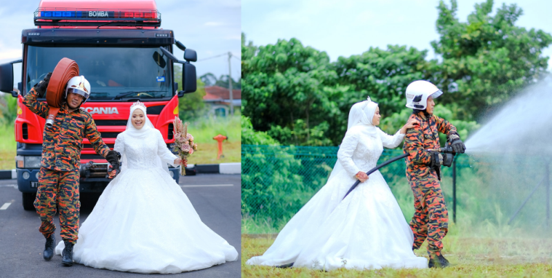 Asikin finally got her dream of having a Bomba-styled wedding photoshoot. u00e2u20acu201d Picture via Facebook/Fitrin Ruslee.
