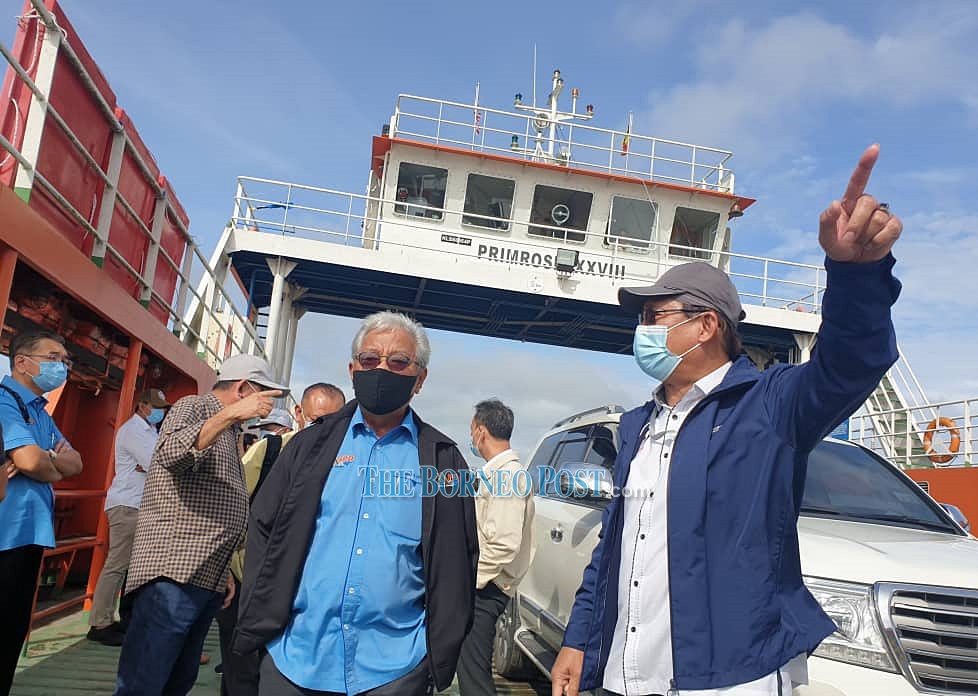 Tan Sri Datuk Amar James Jemut Masing arriving at the Triso ferry to conduct an onsite visit after the tragedy that killed nine people yesterday. u00e2u20acu2022 Borneo Post pic